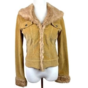 Sheri Bodell Fur-lined Tan Corduroy Trucker jacket. Small.